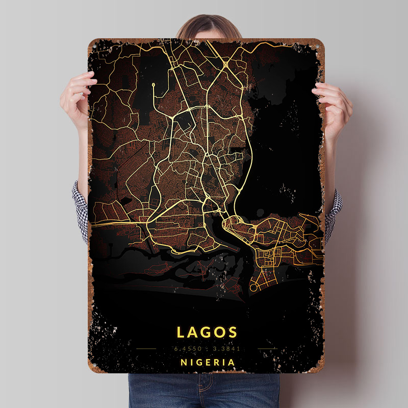 Gaming Accessories Europe - Lagos Stadtplan Poster Maßgefertigte Vintage Metallschilder