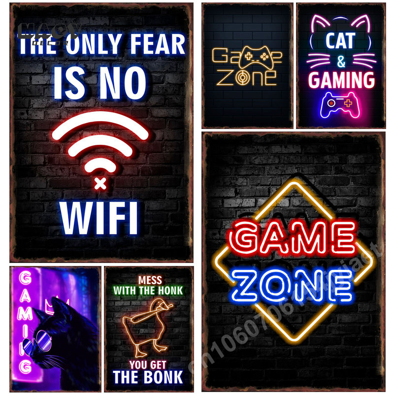 Gaming Accessories Europe - Neon Gaming Zone Metall-Blechschild Poster Wanddekoration