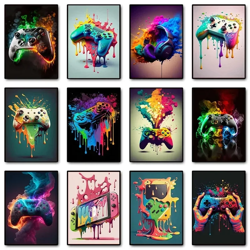 Gaming Accessories Decor - Farbenfrohe Pop-Art Gamer-Controller Gaming-Wandkunst Minimalistischer Druck