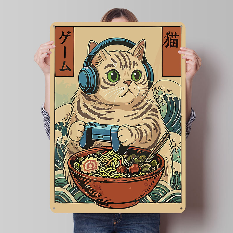 Gaming Accessories Europe - Gaming-Katze Ramen Blechschild Poster Individualisierte Wandkunst