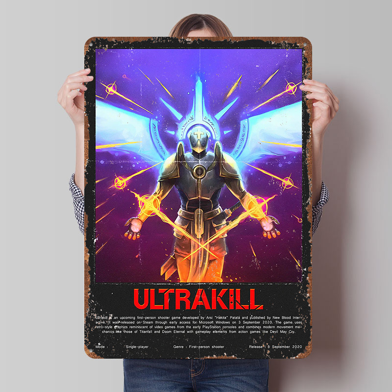 Gaming Accessories Europe - Ultrakill Game Metallposter, individuelle Wandkunst, Retro-Vintage-Blechschilder